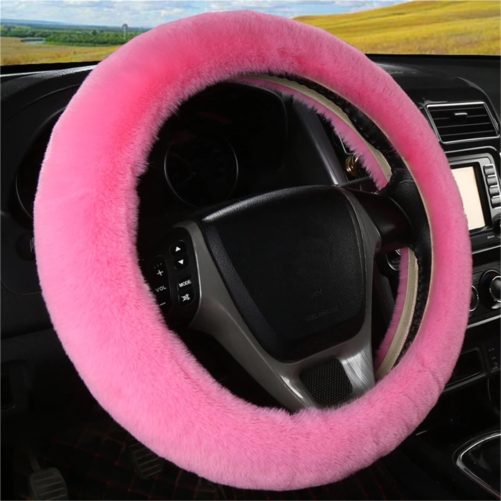 Auto-Lenkradabdeckung Universal 36-39cm Auto Lenkrad Abdeckung Winter Flauschigen Kaninchen Haar Abdeckung Für Lenkrad Heizung Hände Auto Lenkung Wrap Lenkradschutz(Rink) von LONPEXDT