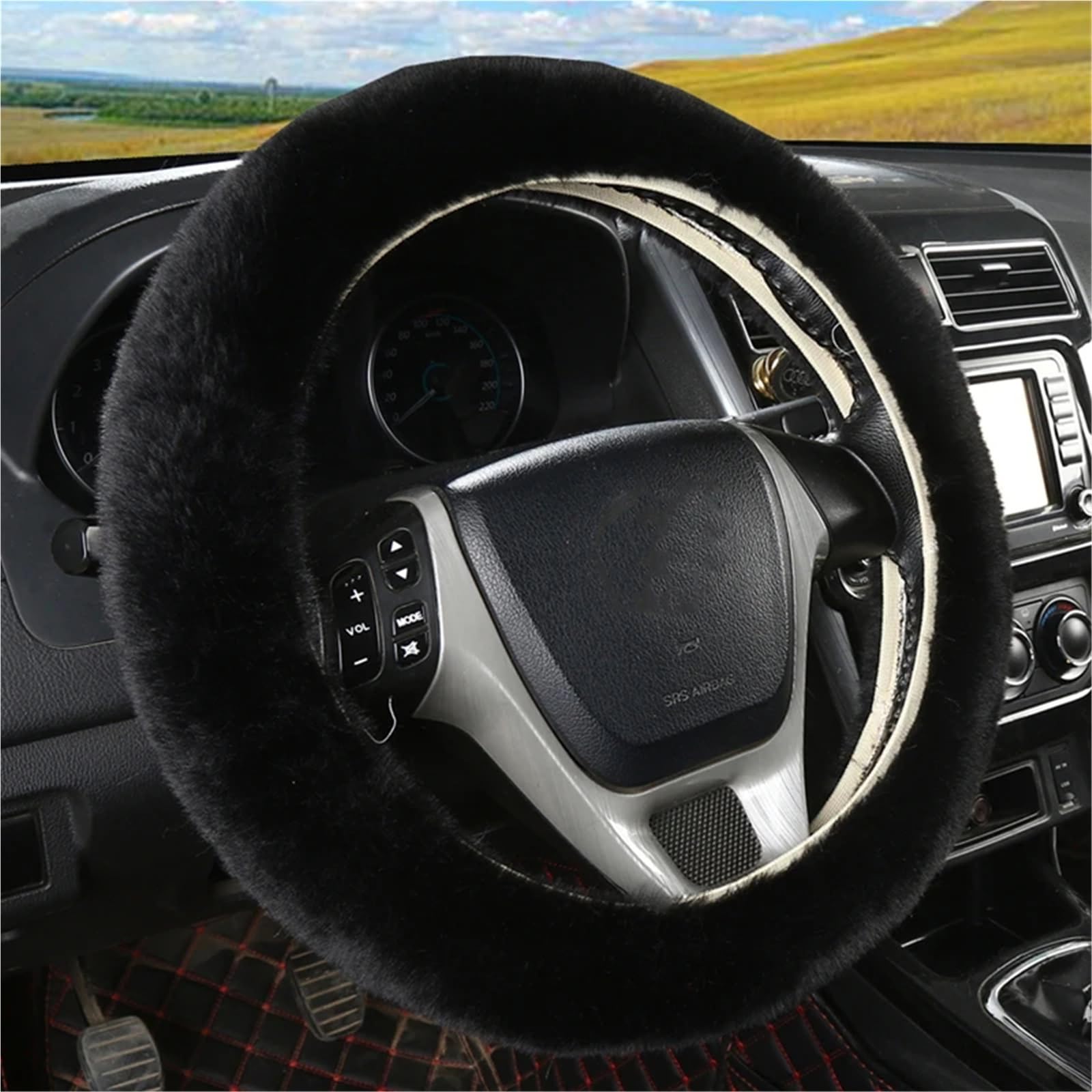 Auto-Lenkradabdeckung Universal 36-39cm Auto Lenkrad Abdeckung Winter Flauschigen Kaninchen Haar Abdeckung Für Lenkrad Heizung Hände Auto Lenkung Wrap Lenkradschutz(Schwarz) von LONPEXDT