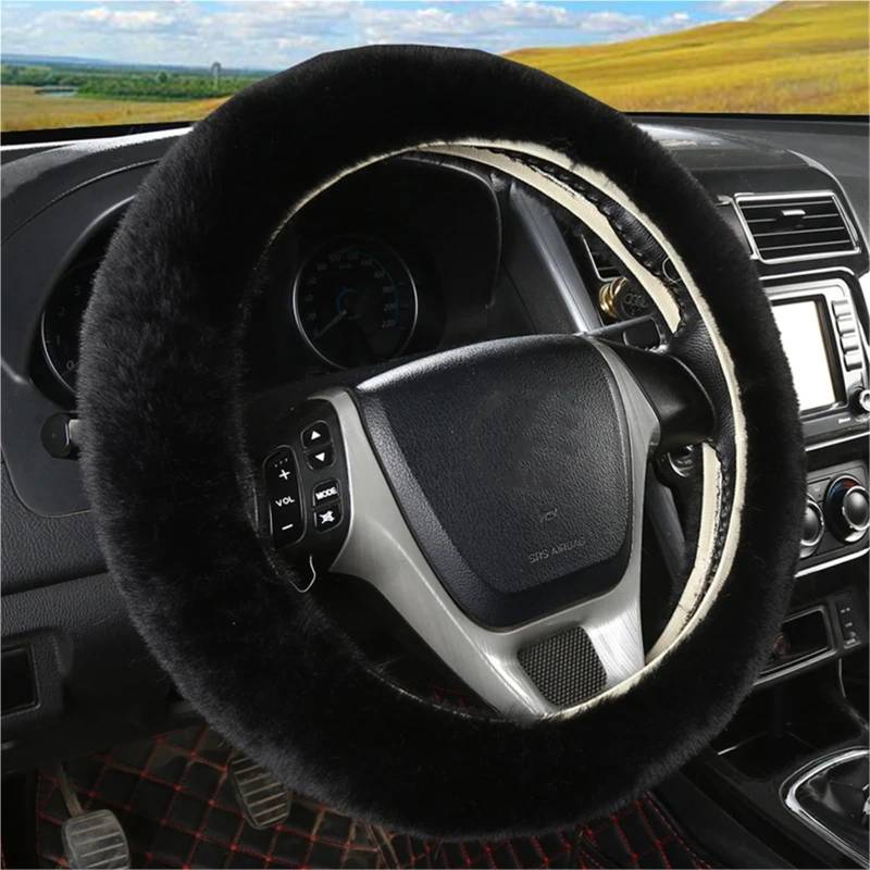 Auto-Lenkradabdeckung Universal 36-39cm Auto Lenkrad Abdeckung Winter Flauschigen Kaninchen Haar Abdeckung Für Lenkrad Heizung Hände Auto Lenkung Wrap Lenkradschutz(Schwarz) von LONPEXDT