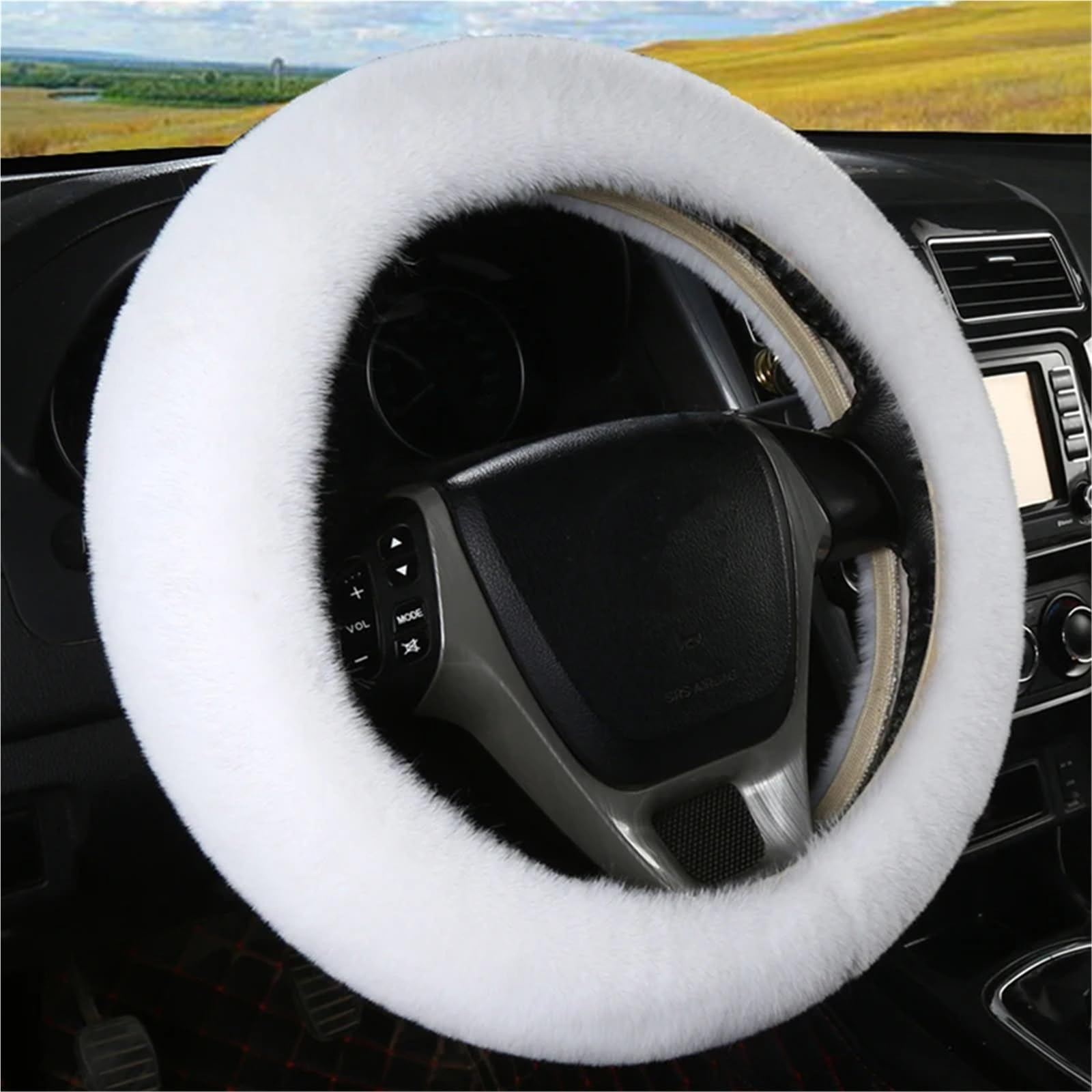 Auto-Lenkradabdeckung Universal 36-39cm Auto Lenkrad Abdeckung Winter Flauschigen Kaninchen Haar Abdeckung Für Lenkrad Heizung Hände Auto Lenkung Wrap Lenkradschutz(Weiß) von LONPEXDT