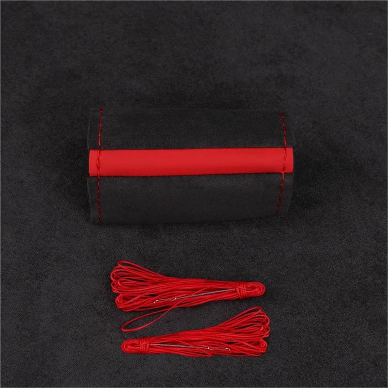 Auto-Lenkradabdeckung Universal 38CM Wildleder Auto Lenkrad Abdeckung Hand Nähen Lenkrad Abdeckungen Weiche Bequeme Schwarz Verschleißfest Lenkradschutz(Red Threads) von LONPEXDT
