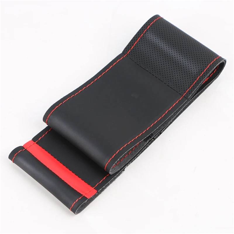 Auto-Lenkradabdeckung Universal 38cm Auto Lenkrad Abdeckung Stich Auf Wrap Auto Zubehör Leder Abdeckung Für Lenkrad Lenkradschutz(Red Thread) von LONPEXDT