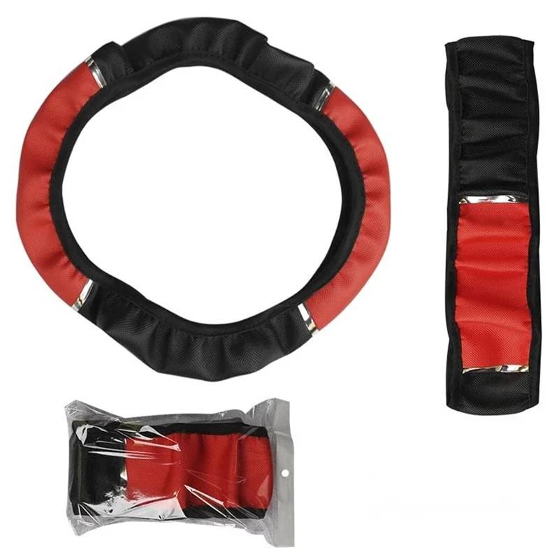 Auto-Lenkradabdeckung Universal Auto Lenkrad Geflecht Leder Anti-Slip 8 Farbe Auto Lenkrad Abdeckung Auto-Styling Auto Zubehör Lenkradschutz(Rot) von LONPEXDT