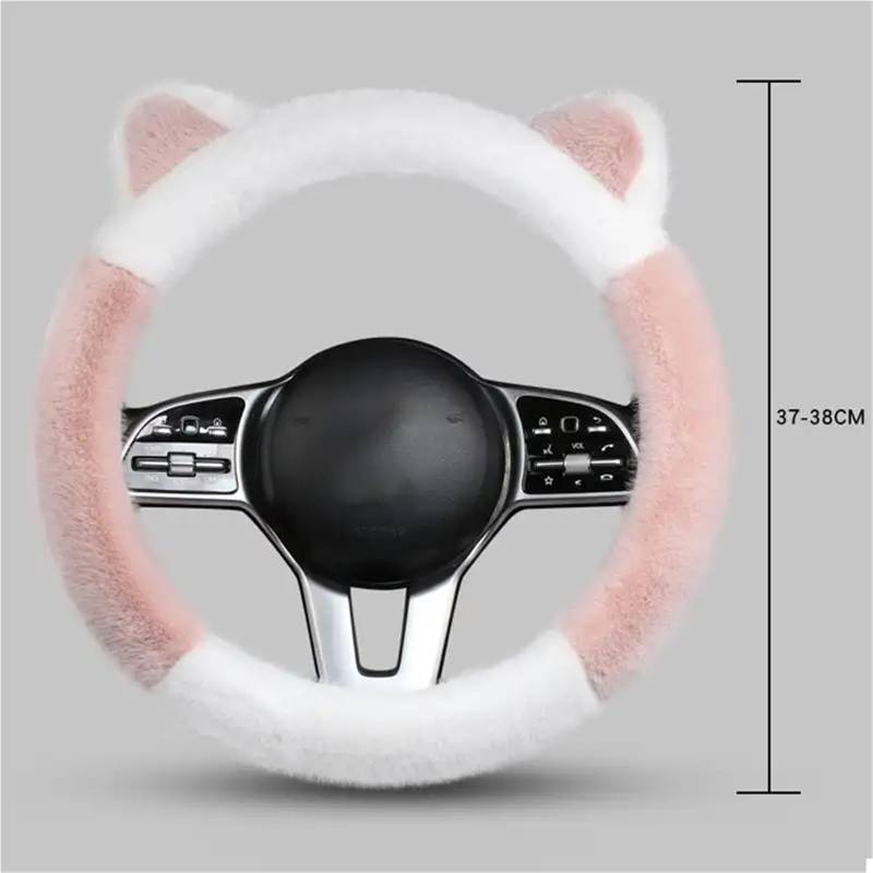 Auto-Lenkradabdeckung Universeller Rutschfester Weicher Niedlicher Katzenohren-Plüsch-Lenkradbezug Lenkradschutz(Black-White) von LONPEXDT
