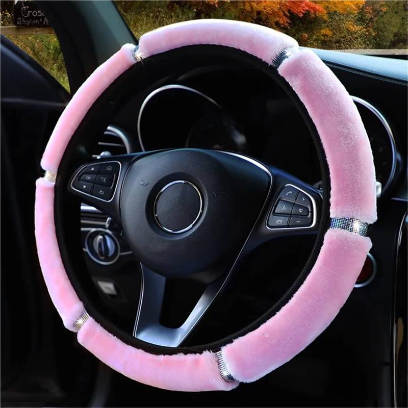 Auto-Lenkradabdeckung Weiche Plüsch-Strass-Auto-Lenkradabdeckung Winter-Innenausstattung 37–38 cm Lenkradabdeckung Auto-Styling Lenkradschutz(Rosa) von LONPEXDT