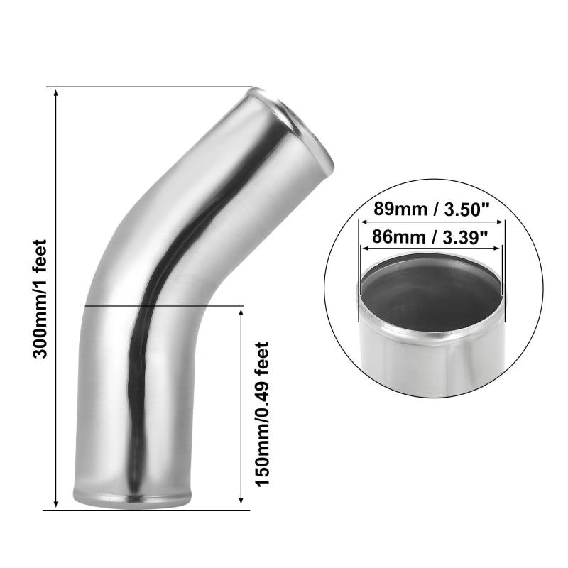 Luftschlauch Lufteinlassschlauch 45-Grad-Ladeluftkühlerrohr 63 Mm 70 Mm 76 Mm Außendurchmesser 300 Mm 500 Mm Lang Aluminiumlegierungsrohr Ladeluftkühlerrohr Luftansaugrohr Ansaugrohr(89mm OD 300mm L) von LONPEXDT