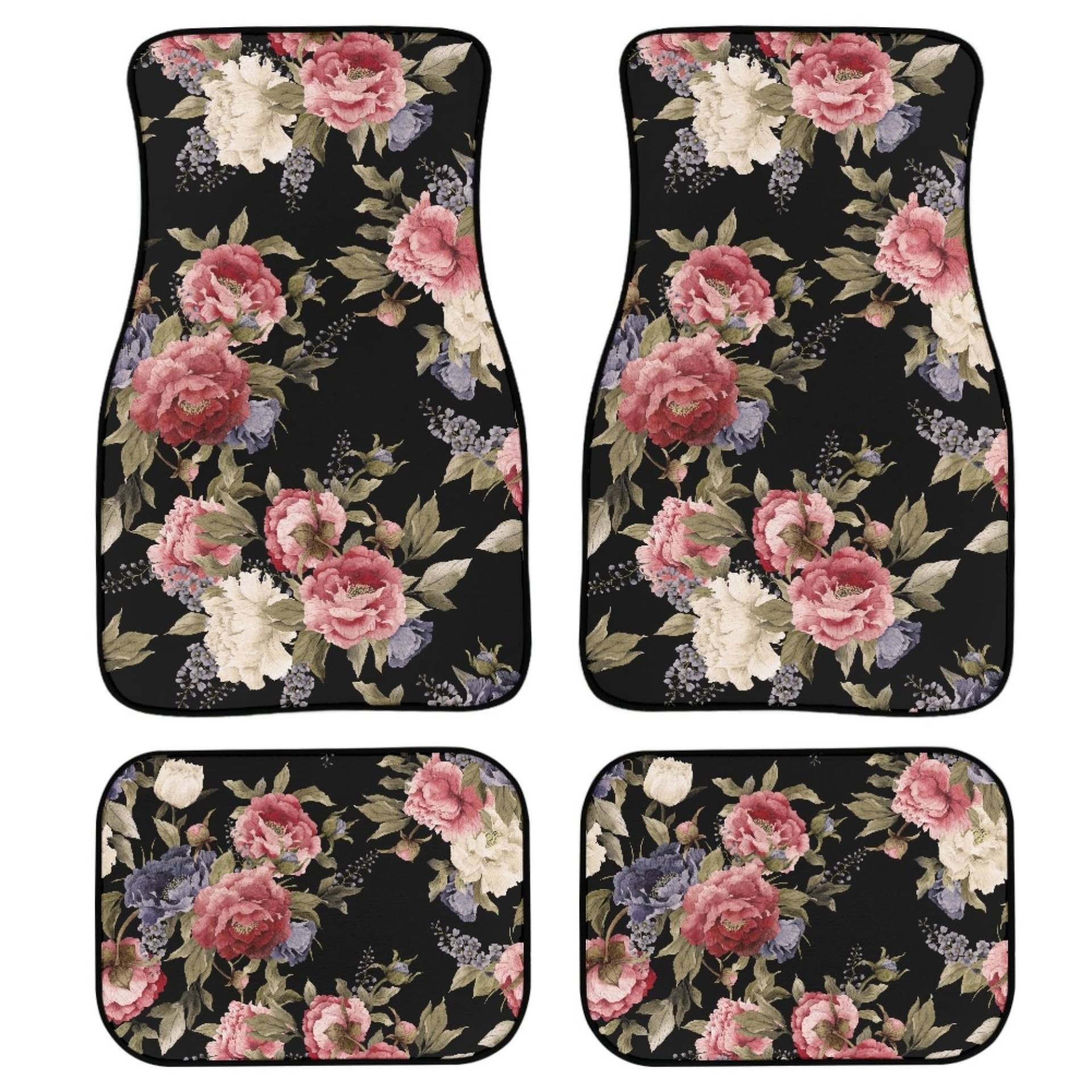 Dunkle Vintage Blumen Druck Auto Fußmatten Set von 4, nahtloses Blumenmuster mit Pfingstrosen Aquarell Fahrzeug vorne hinten Teppiche Matten Universal Auto Bodenteppiche Autozubehör für Van Truck Dunkle Vintage Blumen Druck Auto Fußmatten Set von 4, nahtloses Blumenmuster mit Pfingstrosen Aquarell Fahrzeug vorne hinten Teppiche Matten Universal Auto Bodenteppiche Autozubehör für Van Truck von LONSANT
