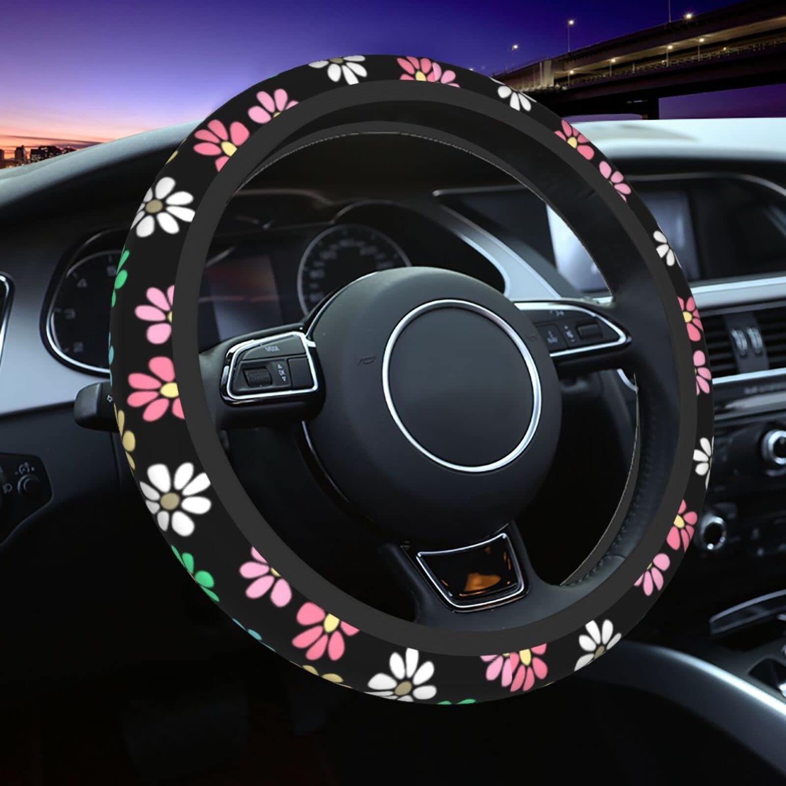 Lenkradbezug mit niedlichem mehrfarbigem Gänseblümchen-Motiv, universal, Blumenmuster, Radschutz für Damen, rutschfest, Auto-Zubehör, passend für die meisten Autos, SUVs, Limousinen, Lieferwagen, LKWs Lenkradbezug mit niedlichem mehrfarbigem Gänseblümchen-Motiv, universal, Blumenmuster, Radschutz für Damen, rutschfest, Auto-Zubehör, passend für die meisten Autos, SUVs, Limousinen, Lieferwagen, LKWs von LONSANT