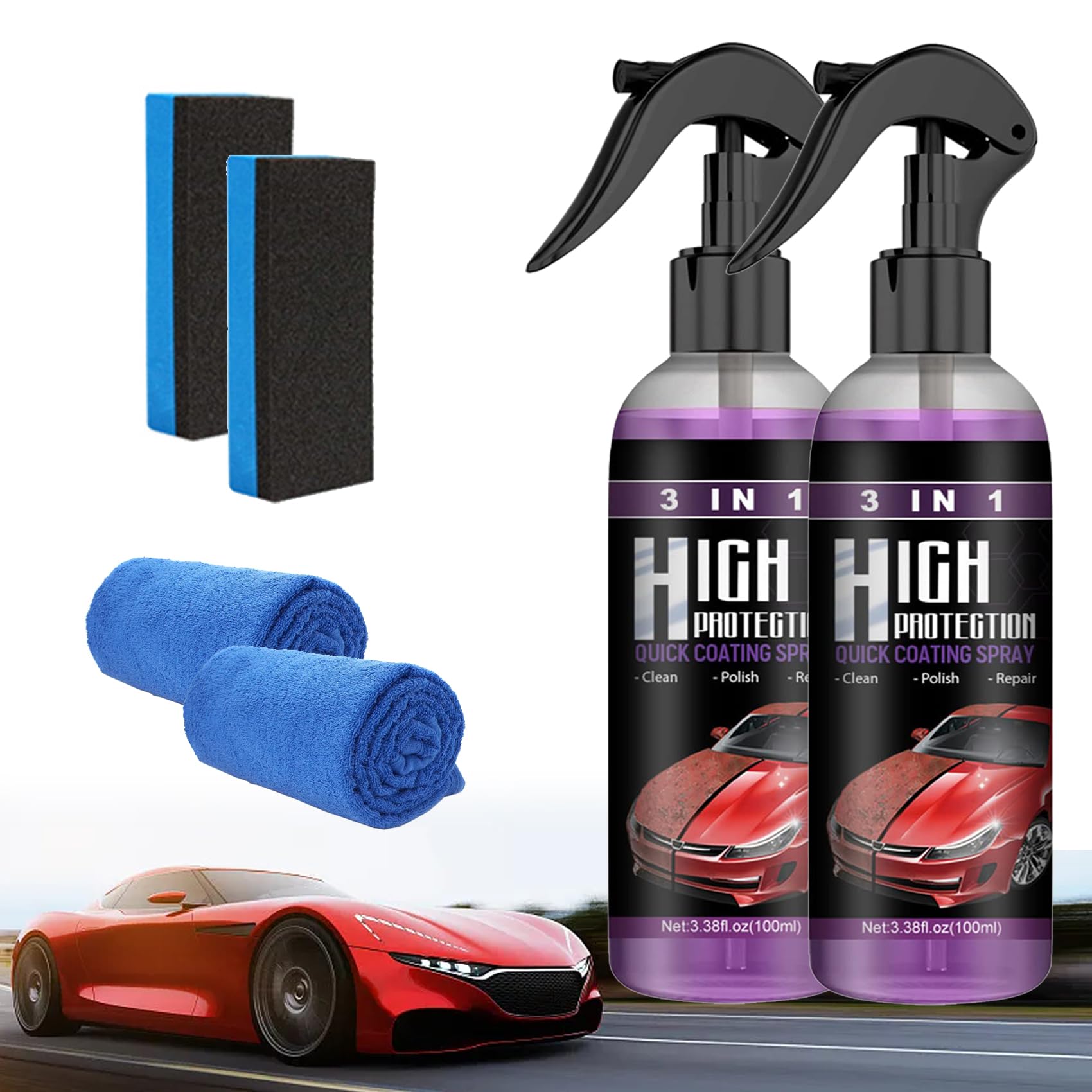 3 in 1 Beschichtungsspray, High Protection Spray, Hoher Schutz Schnelles Auto-Beschichtung Spray, Beschichtungsspray, 3 in 1 High Protection Spray (2 pcs) von LOPUCK