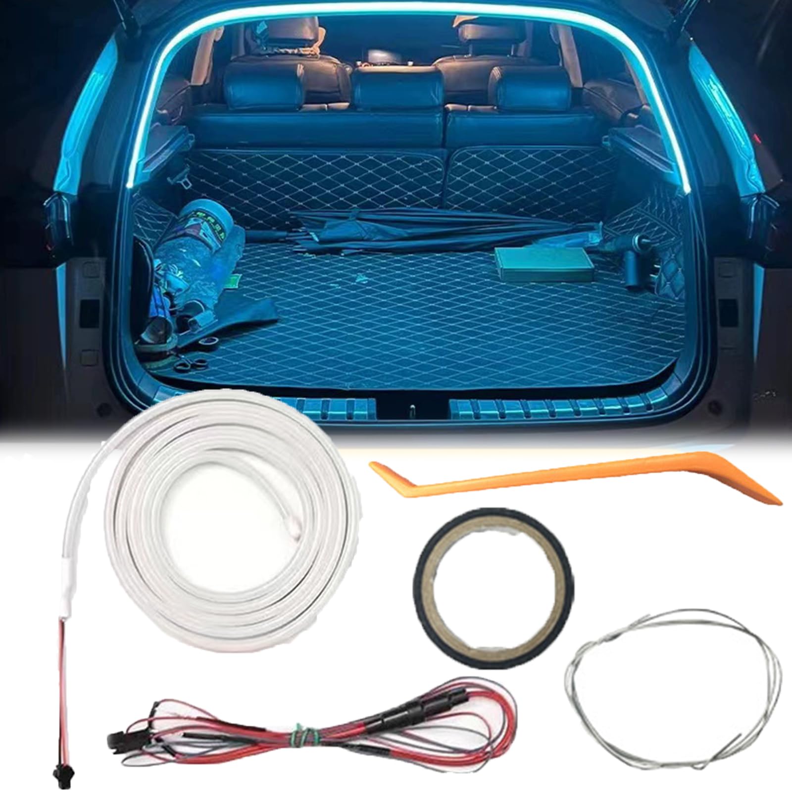 Dynamic Flowing Car Trunk Light Strip, 4m Kofferraum LEDs Streifen, Waterproof Universal Fit, Flexible Silikon Led Streifen Licht FüR Auto Kofferraums Innenbeleuchtung Dekoration (Blau) von LOPUCK