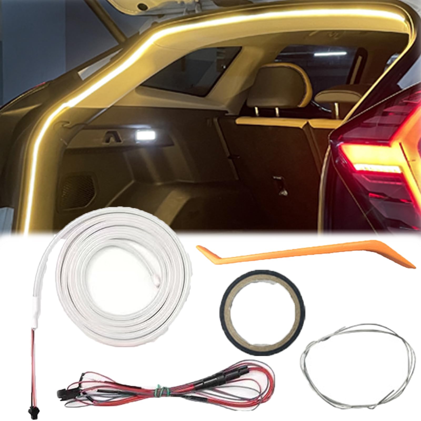 Dynamic Flowing Car Trunk Light Strip, 4m Kofferraum LEDs Streifen, Waterproof Universal Fit, Flexible Silikon Led Streifen Licht FüR Auto Kofferraums Innenbeleuchtung Dekoration (Gelb) von LOPUCK