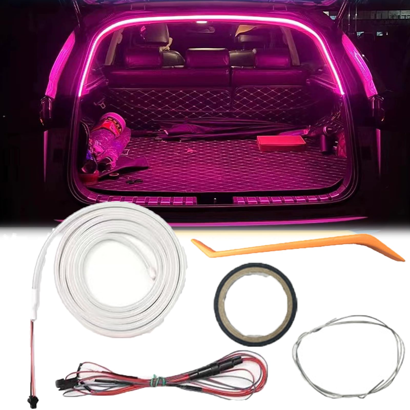 Dynamic Flowing Car Trunk Light Strip, 4m Kofferraum LEDs Streifen, Waterproof Universal Fit, Flexible Silikon Led Streifen Licht FüR Auto Kofferraums Innenbeleuchtung Dekoration (Rosa) von LOPUCK