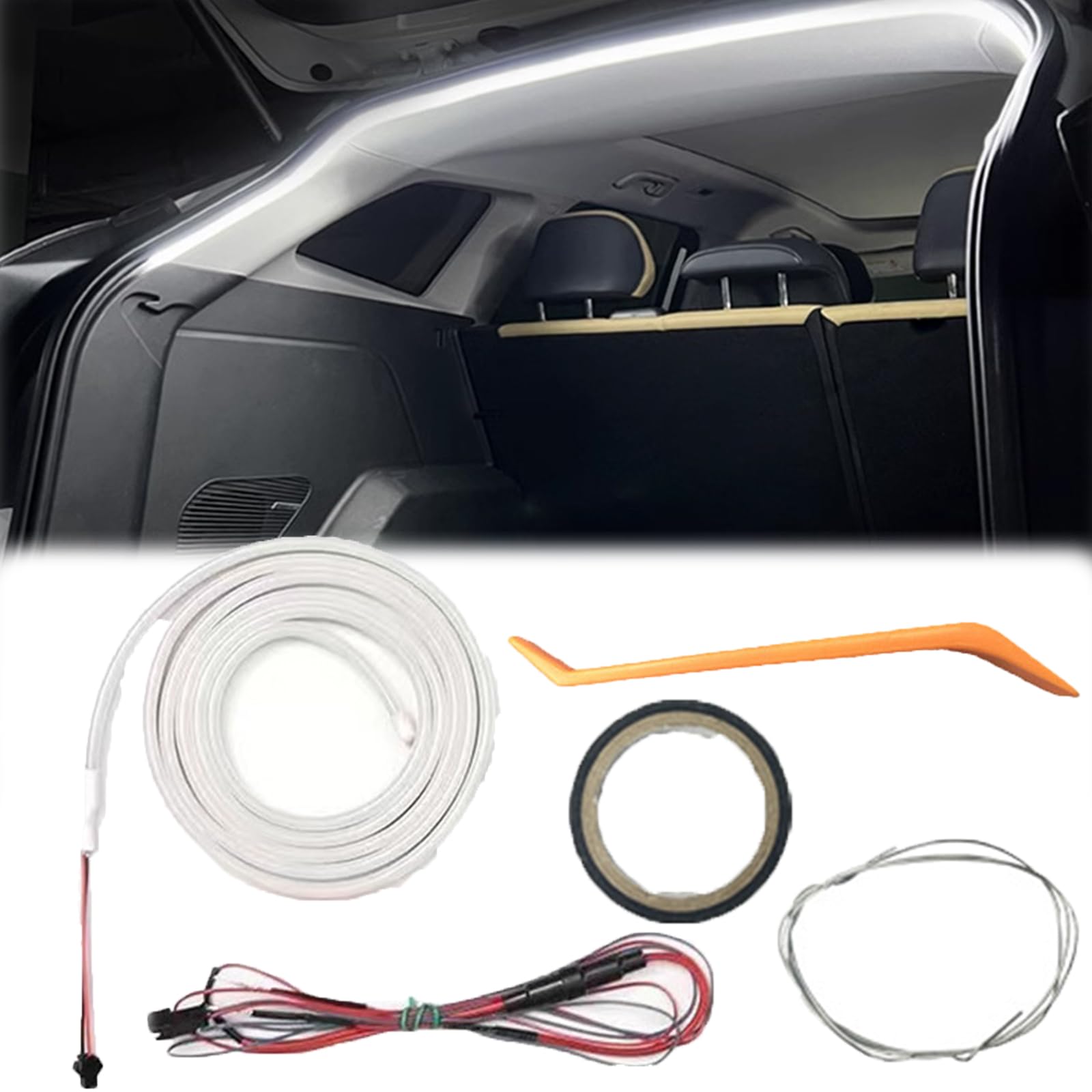 Dynamic Flowing Car Trunk Light Strip, 4m Kofferraum LEDs Streifen, Waterproof Universal Fit, Flexible Silikon Led Streifen Licht FüR Auto Kofferraums Innenbeleuchtung Dekoration (Weiß) von LOPUCK