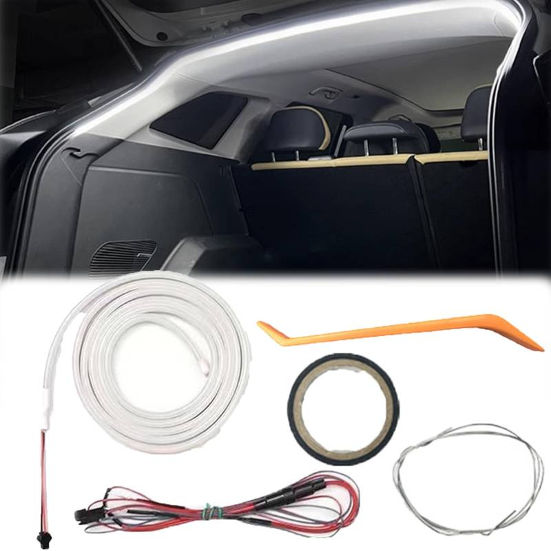 Dynamic Flowing Car Trunk Light Strip, 4m Kofferraum LEDs Streifen, Waterproof Universal Fit, Flexible Silikon Led Streifen Licht FüR Auto Kofferraums Innenbeleuchtung Dekoration (Weiß) von LOPUCK