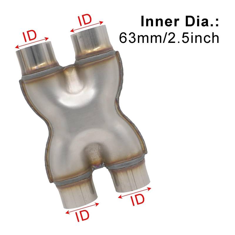Auto-Endrohre Auspufftopf H-Rohr X-Rohr Auto Escape Doppelauspuff Vierwegeadapter Anschluss Für Schalldämpfer 409 Edelstahl 51 57 63 76 MM Endschalldämpfer Auspuffendrohr(63MM) von LORSKRD