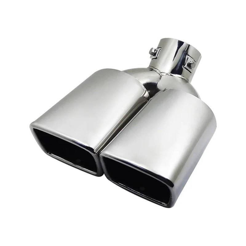 Auto-Endrohre Auto-Auspuff-Schalldämpfer-Spitze Rund Edelstahl Auspuff 1 Bis 2 Doppelrohr Chromverkleidung Modifizierter Auto-Heckauspuff Endschalldämpfer Auspuffendrohr(Silber) von LORSKRD