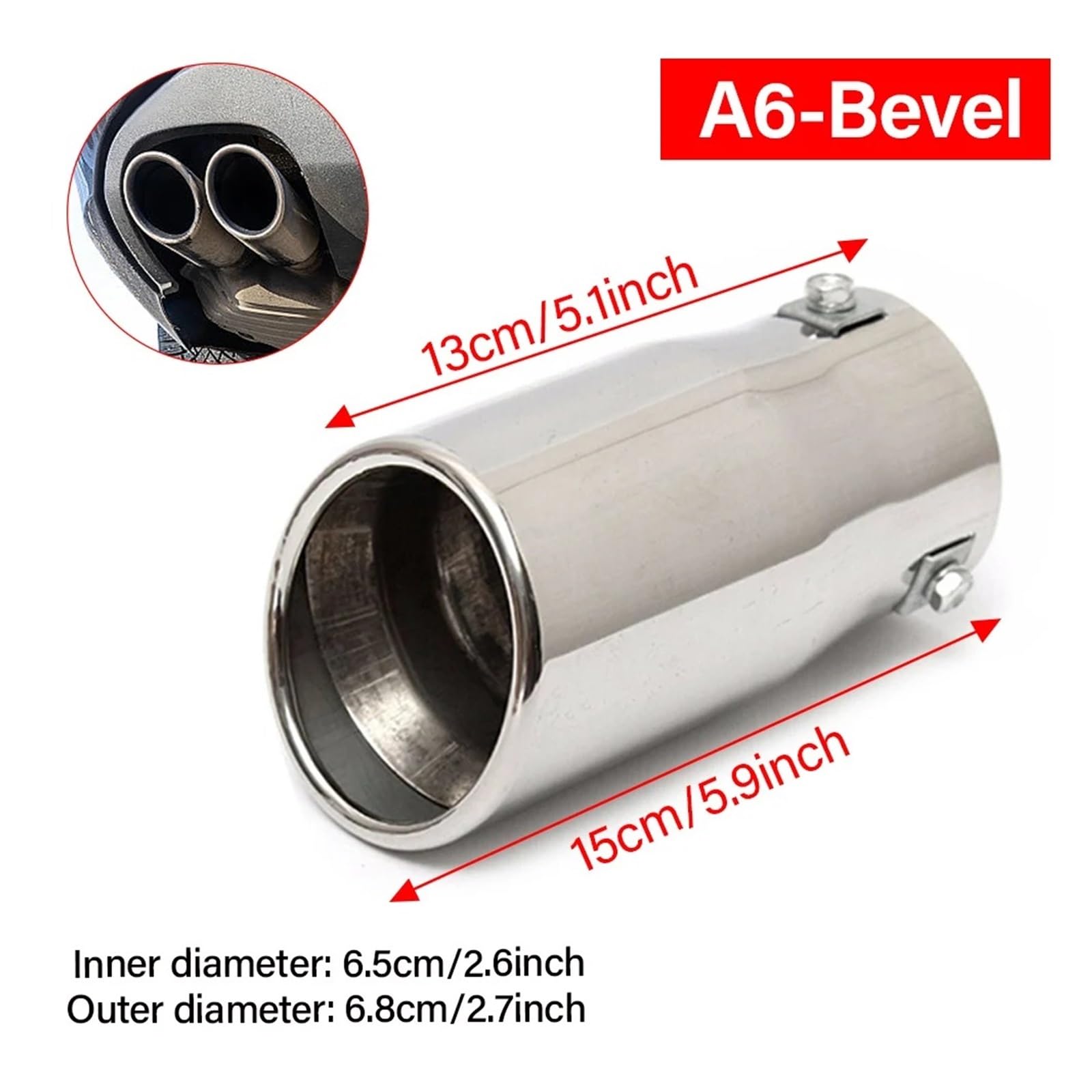 Auto-Endrohre Auto Auto Schalldämpfer Stahl Edelstahl Trim Endrohr Fahrzeug Auspuffrohr Spitze Auto Ersatz Teile Universal Endschalldämpfer Auspuffendrohr(Bevel) von LORSKRD