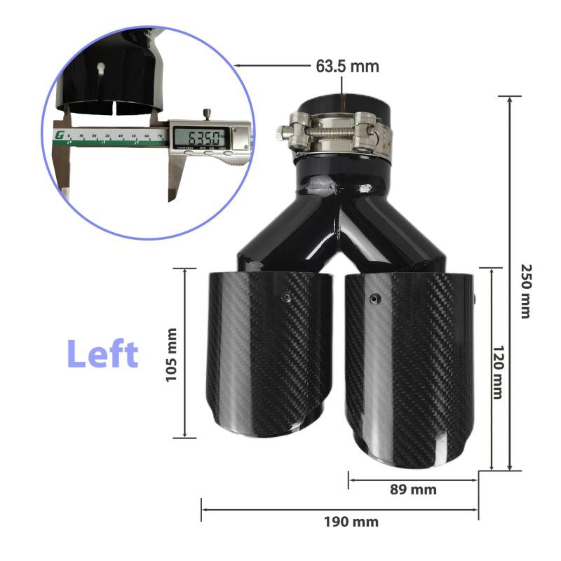 Auto-Endrohre Auto-Schalldämpferspitze Aus Kohlefaser Glänzend Y-Form Doppelter Ausgang Auspuffrohr Schalldämpfer Düsendekoration Universell Rostfrei Schwarz Endschalldämpfer Auspuffendrohr(63.5mm-89m von LORSKRD
