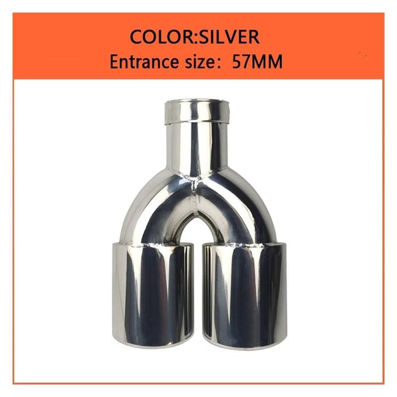 Auto-Endrohre Auto-Styling-Schalldämpfer Auspuffendrohr Universeller Edelstahl Mehrere Größen Doppelauslass Auto-Schalldämpfer 51 Mm 63 Mm Endschalldämpfer Auspuffendrohr(Silver 57MM) von LORSKRD