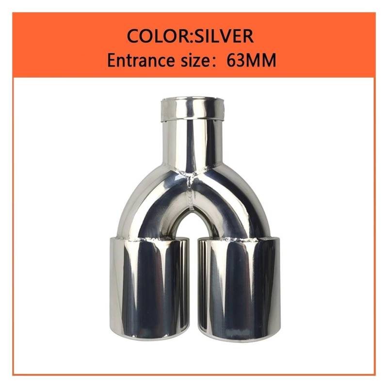 Auto-Endrohre Auto-Styling-Schalldämpfer Auspuffendrohr Universeller Edelstahl Mehrere Größen Doppelauslass Auto-Schalldämpfer 51 Mm 63 Mm Endschalldämpfer Auspuffendrohr(Silver 63MM) von LORSKRD