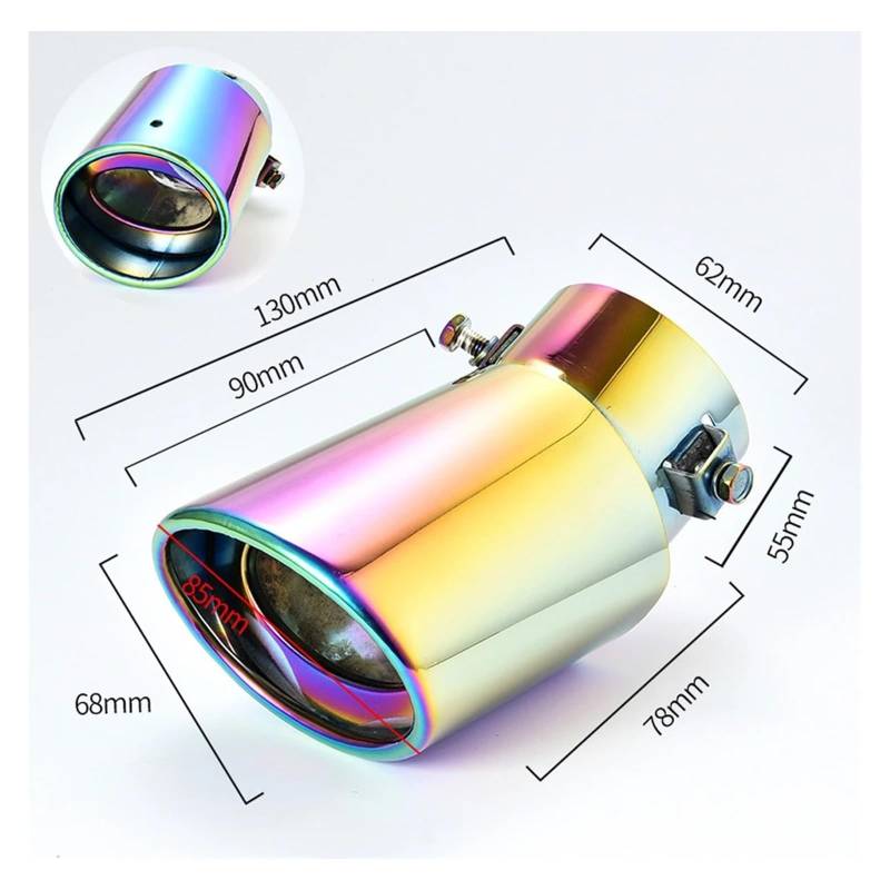 Auto-Endrohre Universal Auto Auspuff Schalldämpfer Spitze Runde Edelstahl Rohr Chrom Auspuff Endschalldämpfer Spitze Rohr Silber Auto Zubehör Schalldämpfer Endschalldämpfer Auspuffendrohr(Style E) von LORSKRD