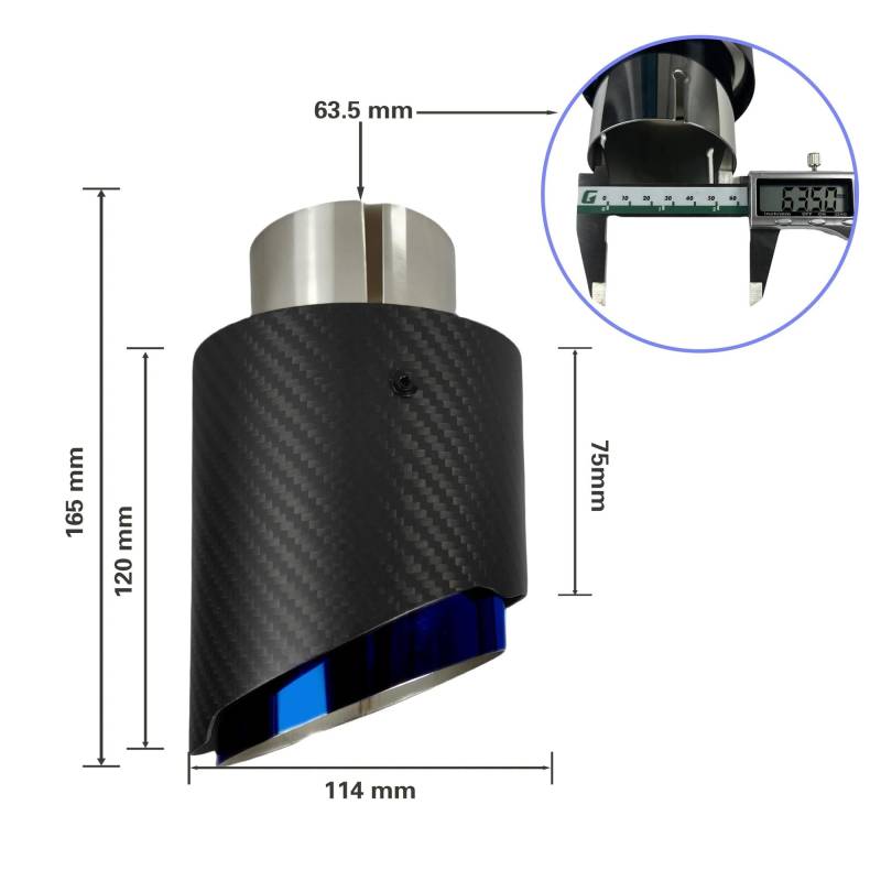 Auto-Endrohre Universal Auto Carbon Fiber Endrohr Edelstahl Schalldämpfer Blau Beschichtung Twill Matte Schalldämpfer Auspuff Düse Spitze Endschalldämpfer Auspuffendrohr(63.5mm-114mm) von LORSKRD