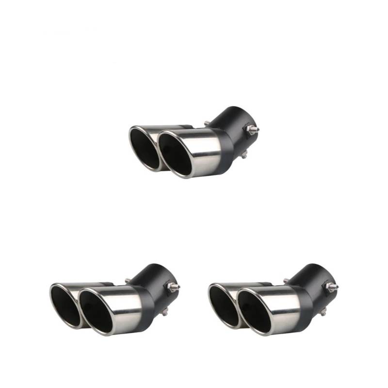 Auto-Endrohre Universal Gebogene Doppelauslass-Auto-Auspuffblende Schalldämpferrohr Heck Auto Chrom Endrohr Edelstahl Autozubehör Endschalldämpfer Auspuffendrohr(3) von LORSKRD