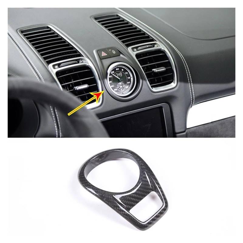 Interior Decor Zubehör Für Boxster 2014 2015 Carbon Faser Auto Zentrale Steuerung Uhr Abdeckung Dekorative Aufkleber Auto Innen Zubehör Auto Dekoration Streifen(Black Carbon Fiber) von LORSKRD