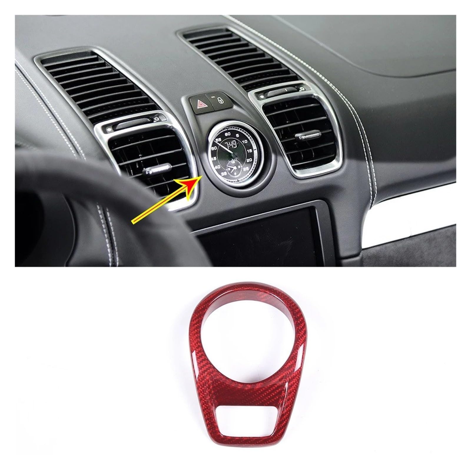 Interior Decor Zubehör Für Boxster 2014 2015 Carbon Faser Auto Zentrale Steuerung Uhr Abdeckung Dekorative Aufkleber Auto Innen Zubehör Auto Dekoration Streifen(Red Carbon Fiber) von LORSKRD