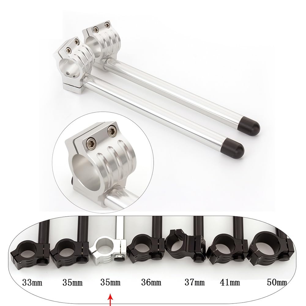 LOTFI Silberne Motorrad-CNC-Clip-Ons, Clip-Ons, Lenker, Gabel, Rohr, Cafe Racer, 31, 33, 35, 36, 37, 38, 39, 41 mm, 43 mm – 55 mm, Aluminium (Size : Silver 33mm) von LOTFI