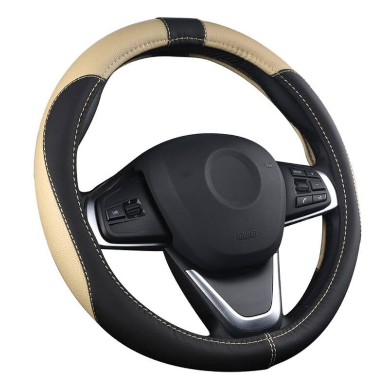 OFZVEO Auto Lenkrad Abdeckung Lenkradschutz Lenkradhülle PU Leder Universal 37-38cm / 15" rutschfest Atmungsaktiv Langlebig (Beige) von LOVEAUTO