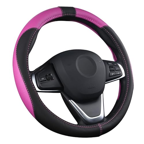 Auto Lenkrad Abdeckung Lenkradschutz Lenkradhülle PU Leder Universal 37-38cm / 15" rutschfest Atmungsaktiv Langlebig (Pink) von LOVEAUTO