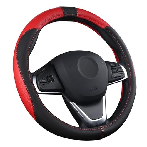Auto Lenkrad Abdeckung Lenkradschutz Lenkradhülle PU Leder Universal 37-38cm / 15" rutschfest Atmungsaktiv Langlebig (Rot) von LOVEAUTO