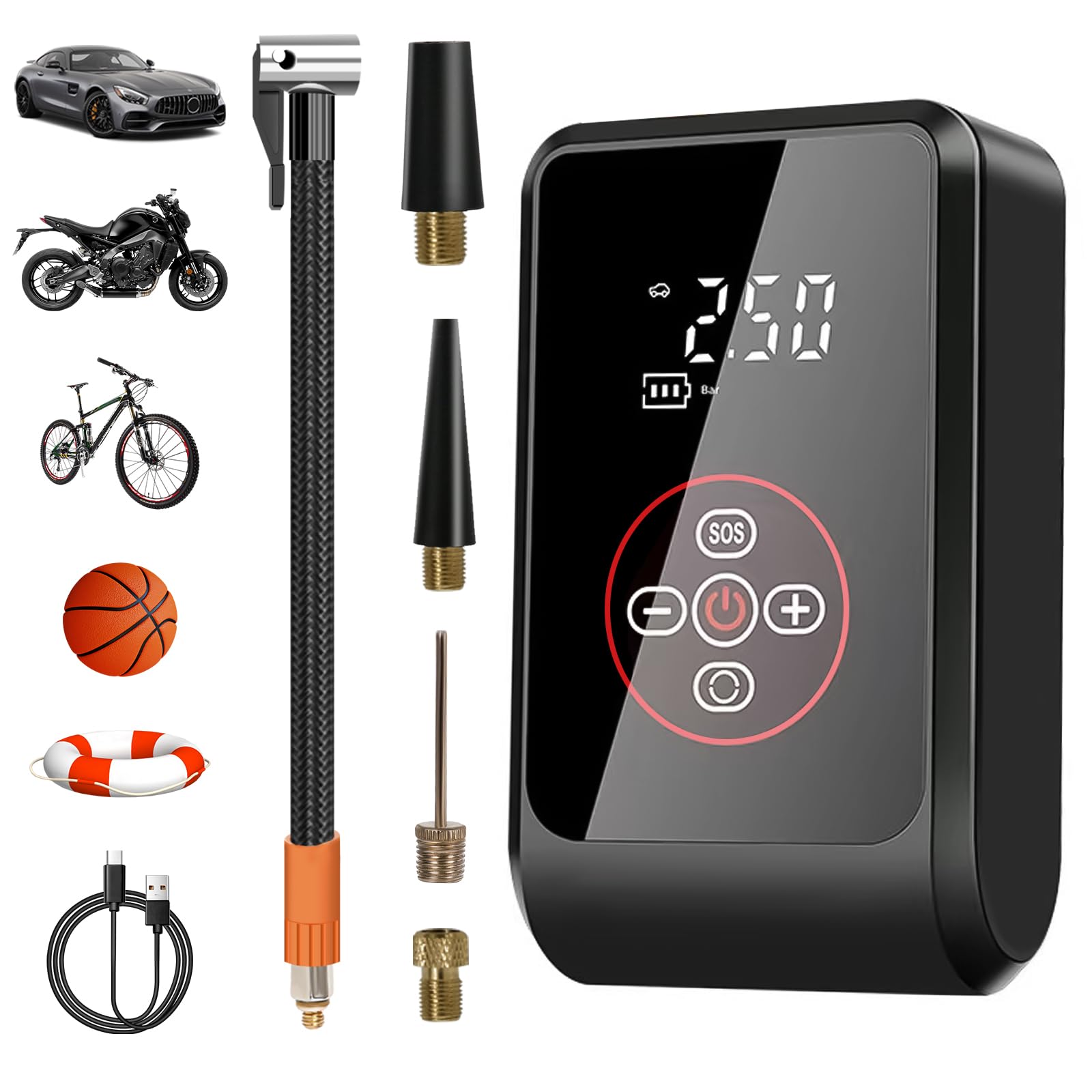 LOVPIS Tragbarer Luftkompressor, 4000mAh Fahrradpumpe Elektrisch, Elektrischer Kompressor Fahrradpumpe 150PSI Luftpumpe mit Manometer für Auto Fahrrad Motorrad Bälle LOVPIS Tragbarer Luftkompressor, 4000mAh Fahrradpumpe Elektrisch, Elektrischer Kompressor Fahrradpumpe 150PSI Luftpumpe mit Manometer für Auto Fahrrad Motorrad Bälle von LOVPIS