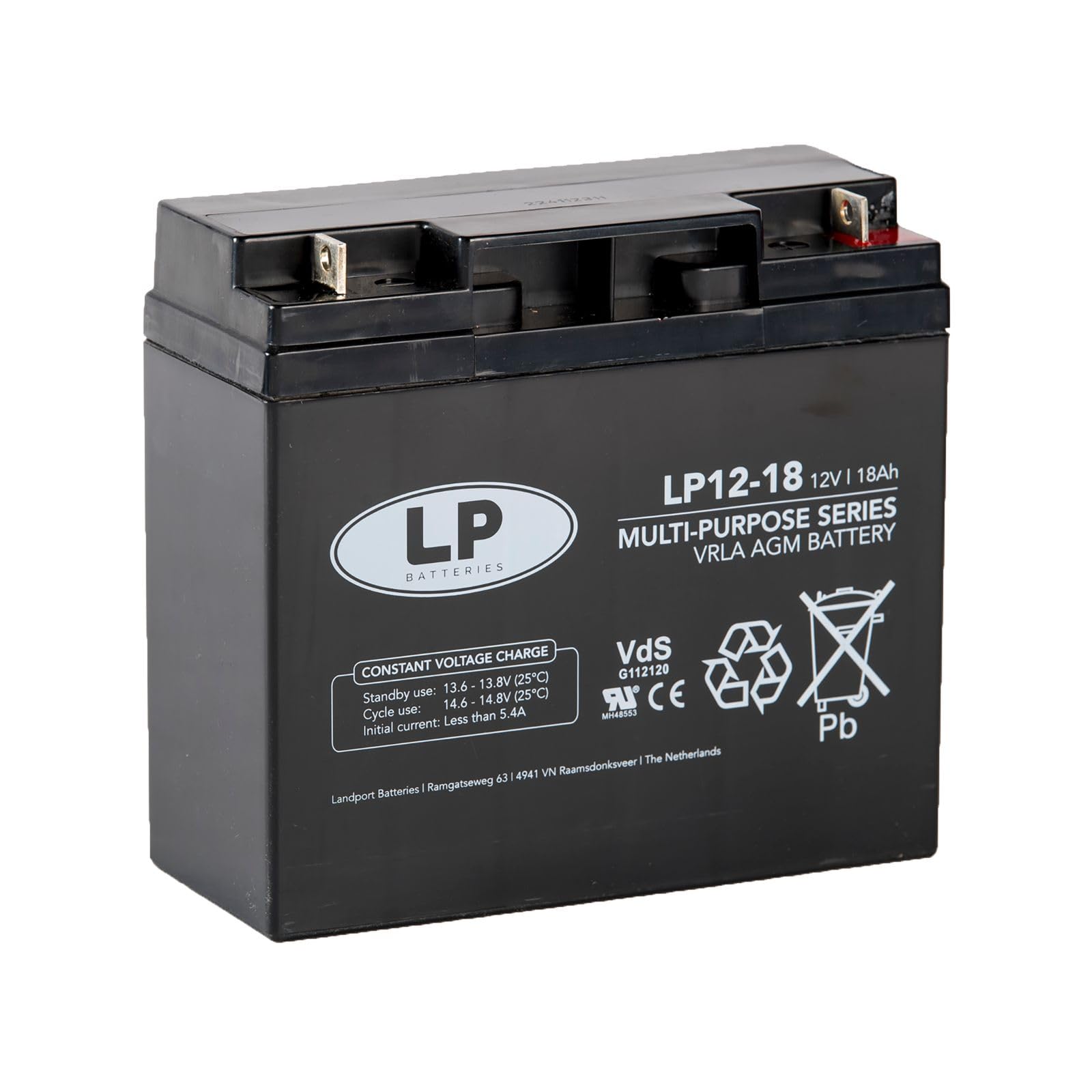 LP Motorcycle LANDPORT Batterie VRLA AGM 12-18 VdS T3 12V 18Ah 182x77x168mm Universal kompatibel für Roller, Motorrad, Sicherheitssysteme, Rollladen Antrieb, Dachrollo von LP BATTERIES