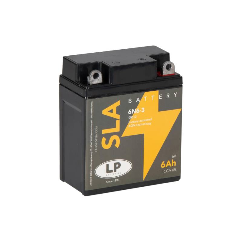 LANDPORT Batterie 6N6-3 6V, 6Ah wartungsfrei kompatibel für Honda CB 125 SL, Yamaha DT 175, 400, XL 250, XT 500 von LP BATTERIES