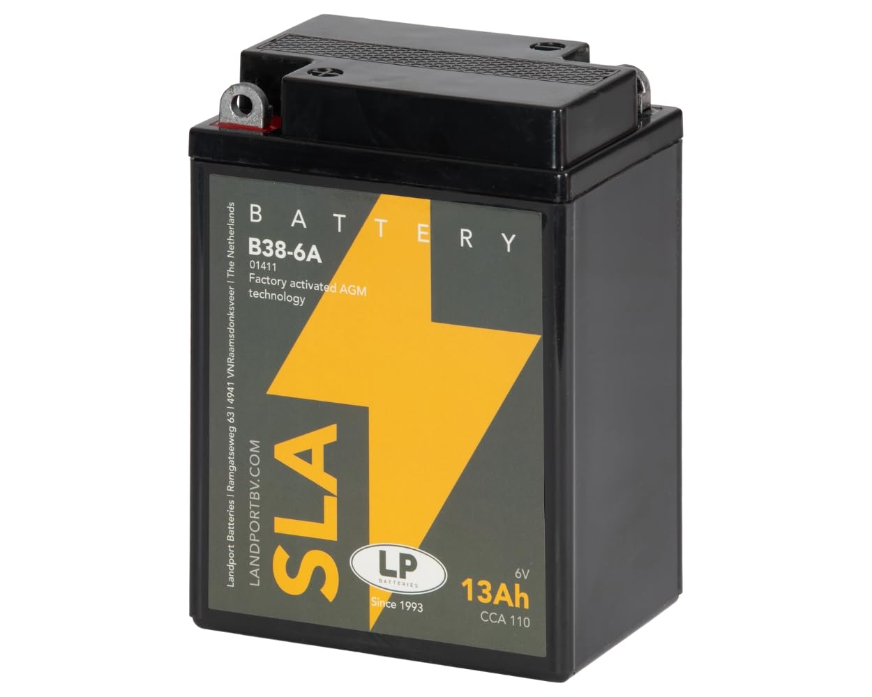 LANDPORT Batterie B38-6A SLA 6V 13Ah, 117x82x160mm kompatibel für Triumph 5TA 500, 6T 650, T100, T120, T140, TR6, TR65, TR7, Twenty One, Ducati Mark 3 von LP BATTERIES