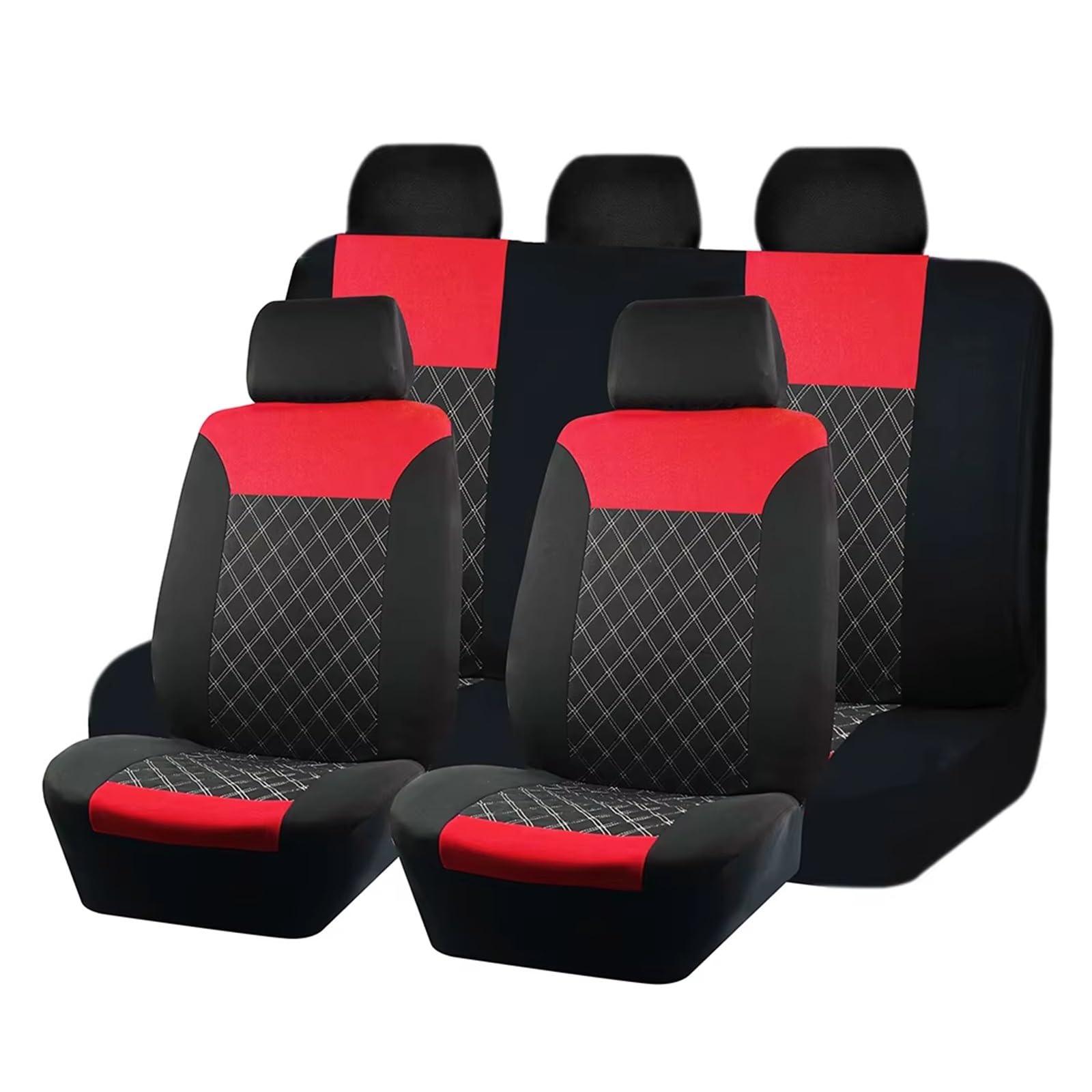 Autositzbezug Autositzbezüge, Doppellinien-Stickerei, Gestepptes Spleißen, Passend Für Die Meisten Autos, Polyester-Stoff-Sitzbezüge Für Autos Sitzschoner Auto(Red 5 seat) von LPAKMGAGEL