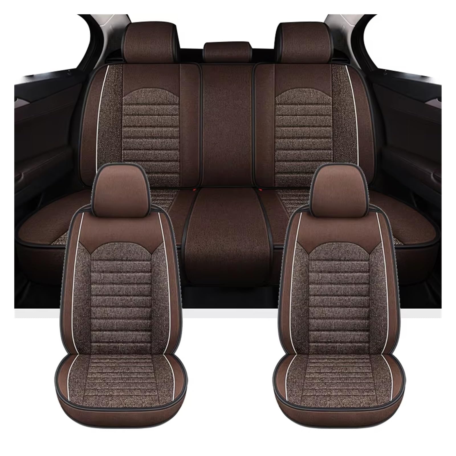 Autositzbezug Autositzbezüge, Geeignet Für Die Meisten Autos, Sommer, Atmungsaktiv, Luxuriös, Für Damen Und Herren, Geschenke Für Den Autoinnenraum Sitzschoner Auto(Full Set-Coffee) von LPAKMGAGEL