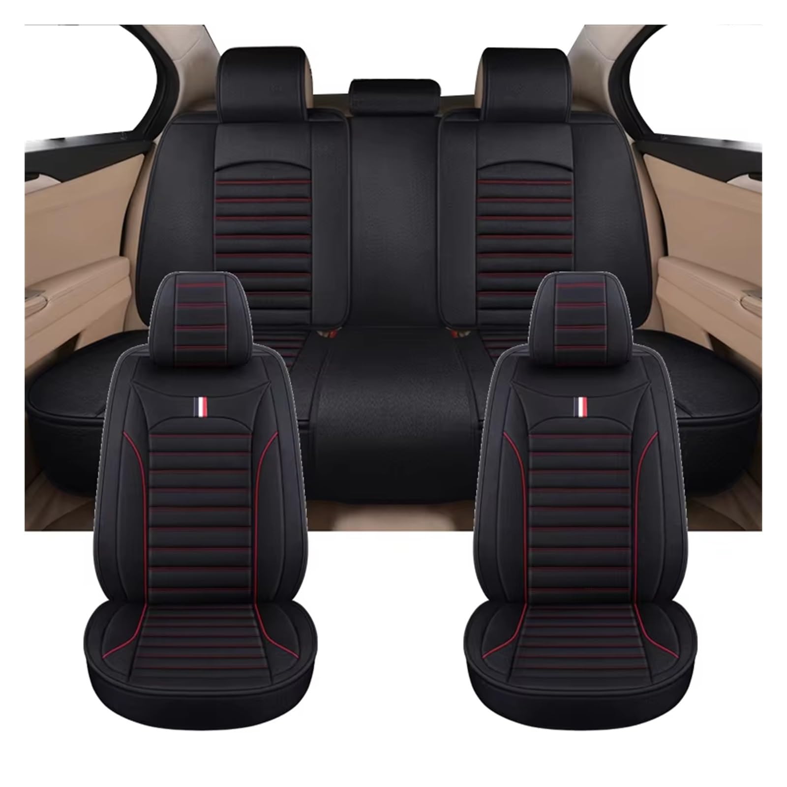 Autositzbezug Autositzbezüge Aus Flachs, Geeignet Für Die Meisten Autos, Staubdicht, Schmutz- Und Abriebfest, Autozubehör Sitzschoner Auto(Full Set-Black) von LPAKMGAGEL