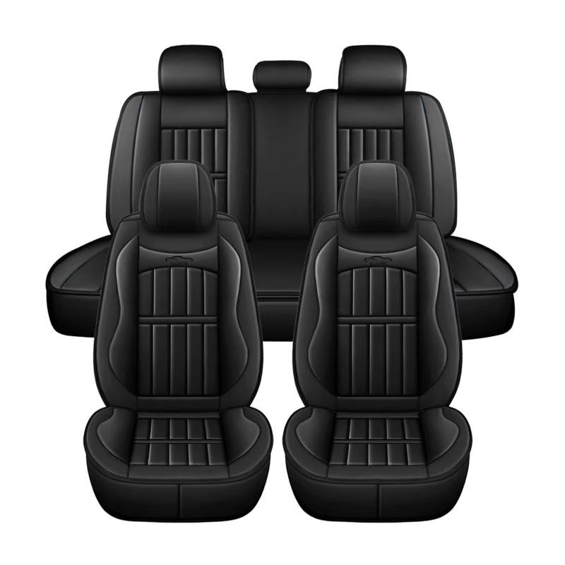 Autositzbezug Autositzbezüge Für 5 Sitze, Komplette Autositzbezüge, Schutzkissen, PU-Leder Vorne + Hinten, Set Für SUV Für LKW Sitzschoner Auto(Black) von LPAKMGAGEL