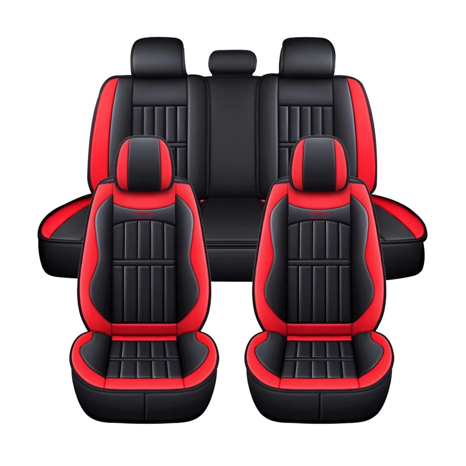Autositzbezug Autositzbezüge Für 5 Sitze, Komplette Autositzbezüge, Schutzkissen, PU-Leder Vorne + Hinten, Set Für SUV Für LKW Sitzschoner Auto(Red) von LPAKMGAGEL
