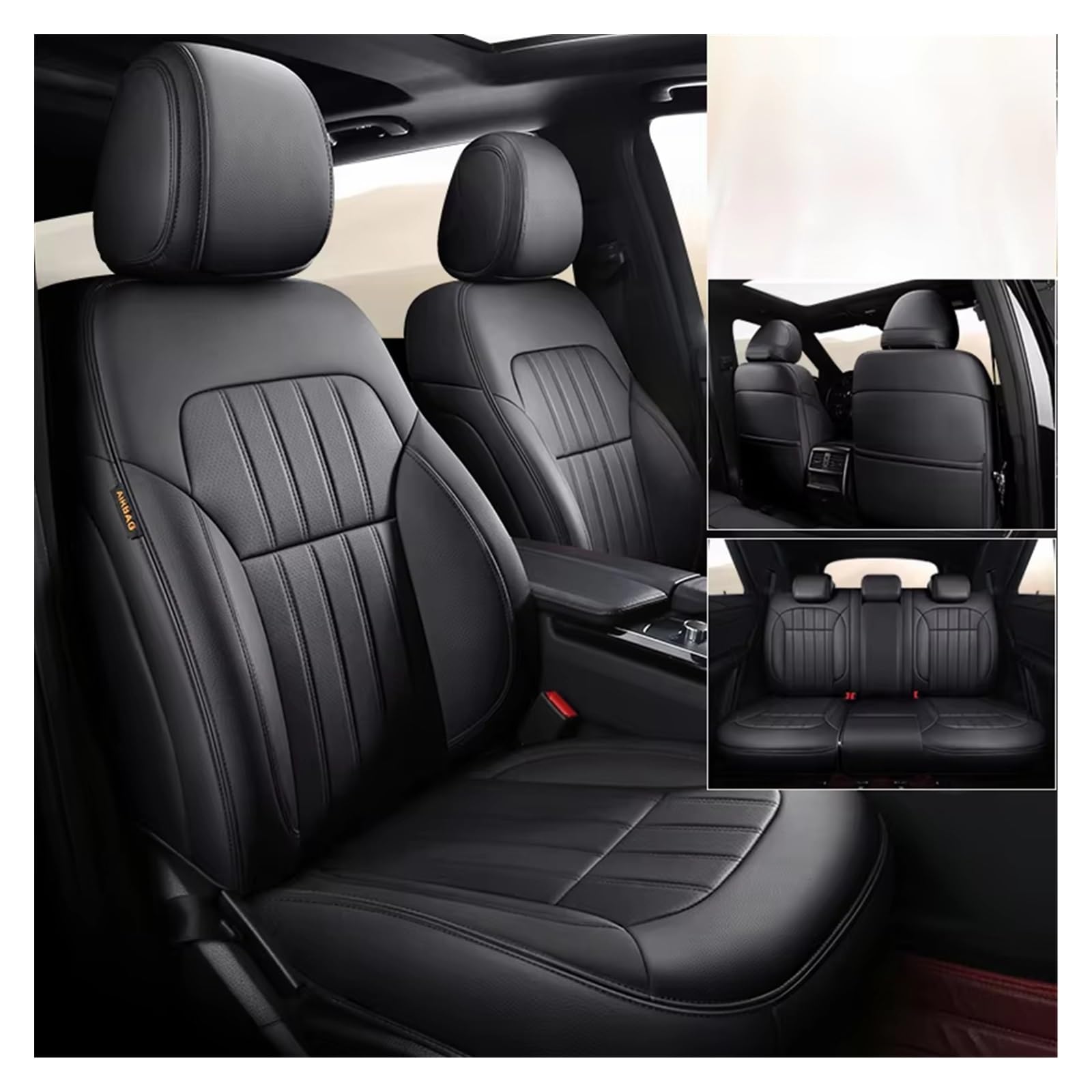 Autositzbezug Autositzbezüge Für Focus Für Fiesta Für Mondeo. Verschleißfestes Und Langlebiges Leder-Autozubehör Sitzschoner Auto(5Pcs-Black) von LPAKMGAGEL