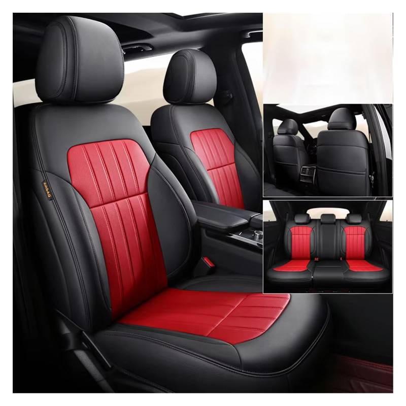 Autositzbezug Autositzbezüge Für Focus Für Fiesta Für Mondeo. Verschleißfestes Und Langlebiges Leder-Autozubehör Sitzschoner Auto(5Pcs-Black Red) von LPAKMGAGEL