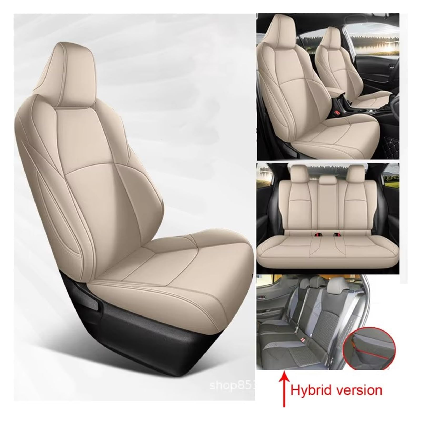 Autositzbezug Autositzbezüge Komplettset Für Toyota Für CHR 2018–2023, Wasserdichtes Lederkissen, Sitzschutzhülle Sitzschoner Auto(Hybrid-Beige) von LPAKMGAGEL