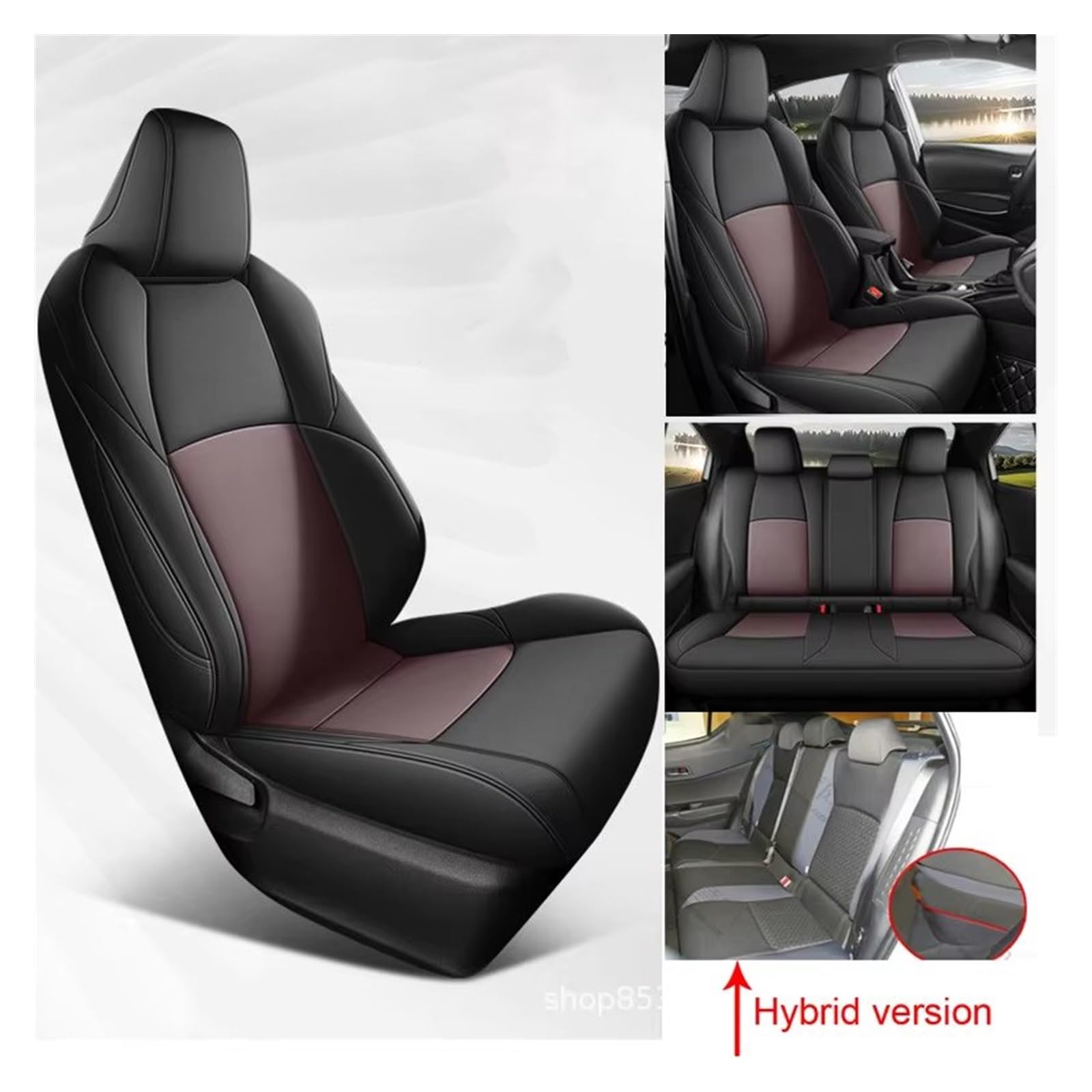 Autositzbezug Autositzbezüge Komplettset Für Toyota Für CHR 2018–2023, Wasserdichtes Lederkissen, Sitzschutzhülle Sitzschoner Auto(Hybrid-Black Coffee) von LPAKMGAGEL