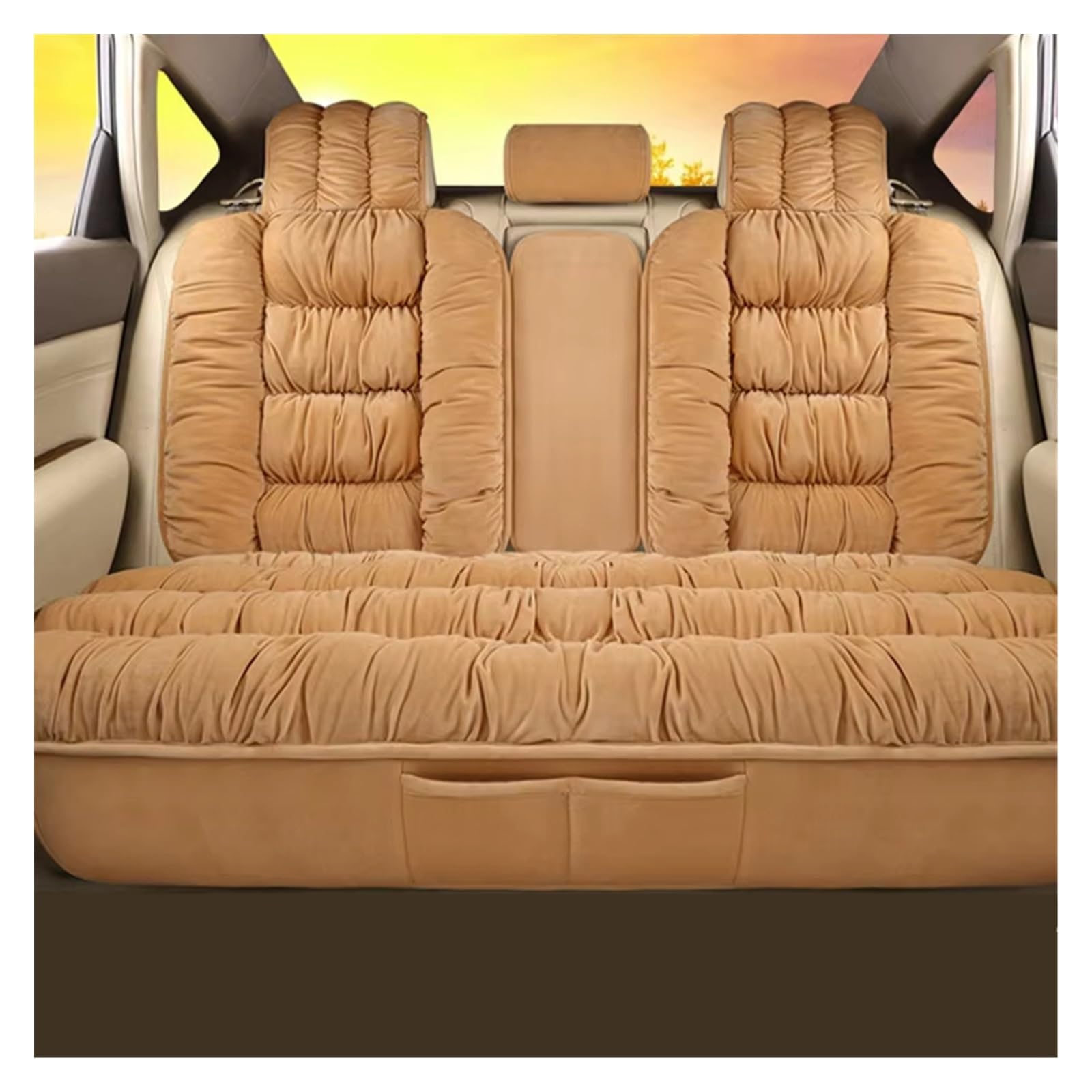Autositzbezug Autositzbezüge Set Warme Plüsch Autos Sitzbezüge Schutz Kissen Für Winter Abdeckung Matte Auto Innen Sitzschoner Auto(Rear Seat Beige) von LPAKMGAGEL
