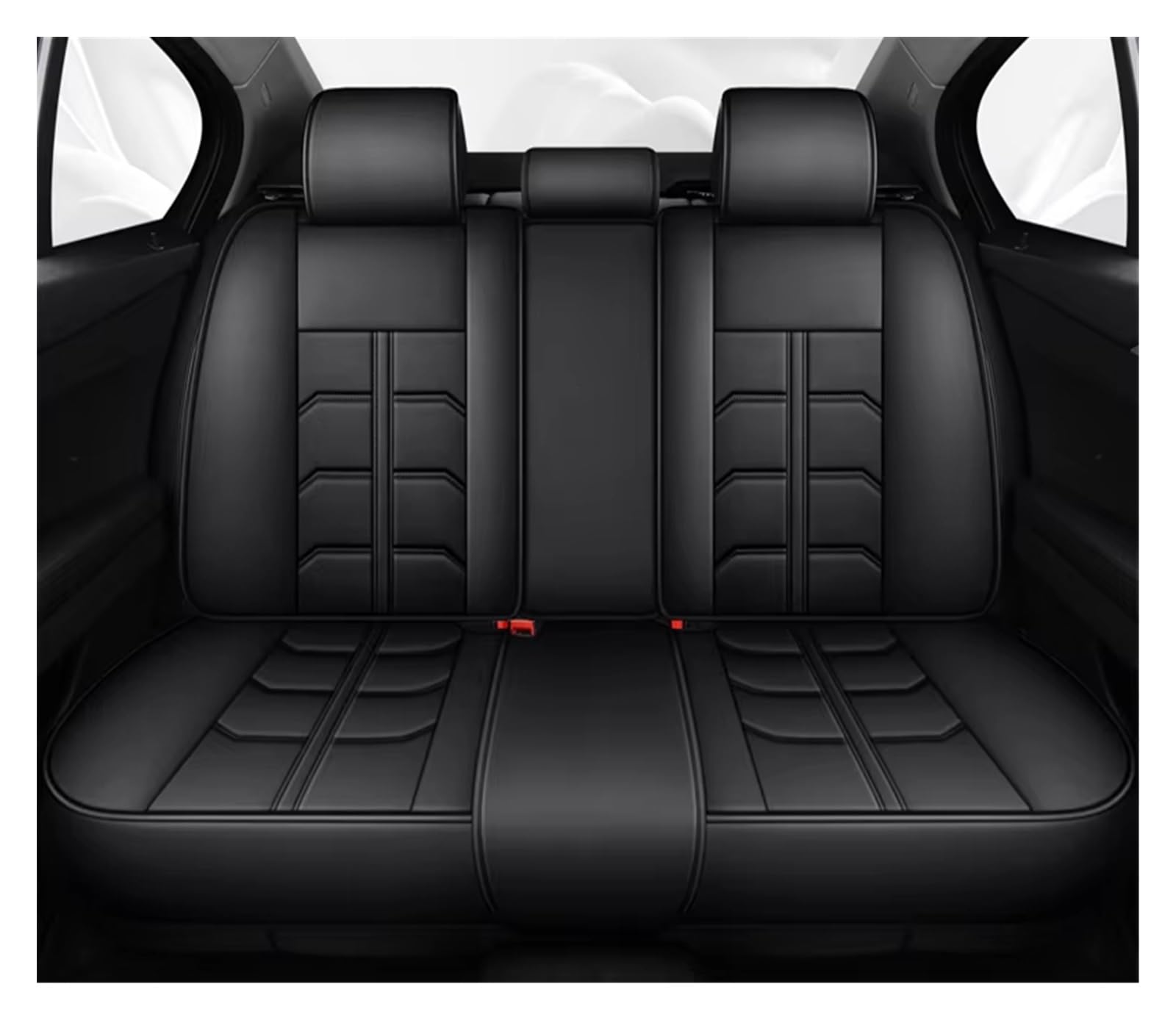 Autositzbezug Autositzbezug, Geeignet Für Die Meisten Autos, Wasserdichtes Leder, Autozubehör, Autositzschutz Für Den Innenraum Sitzschoner Auto(Red Rear Seats-Black) von LPAKMGAGEL