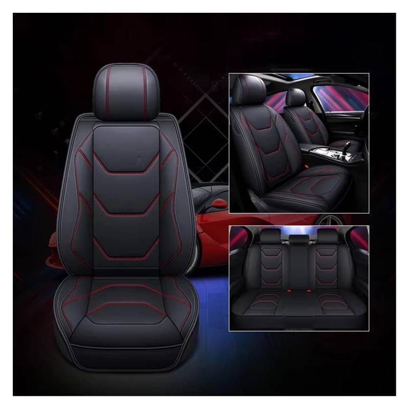 Autositzbezug Autositzbezug, PU-Leder, Autositzbezüge, Fahrzeugsitzkissen-Schutzpolster, Langlebig Und Langlebig Sitzschoner Auto(Black Red Full Set) von LPAKMGAGEL