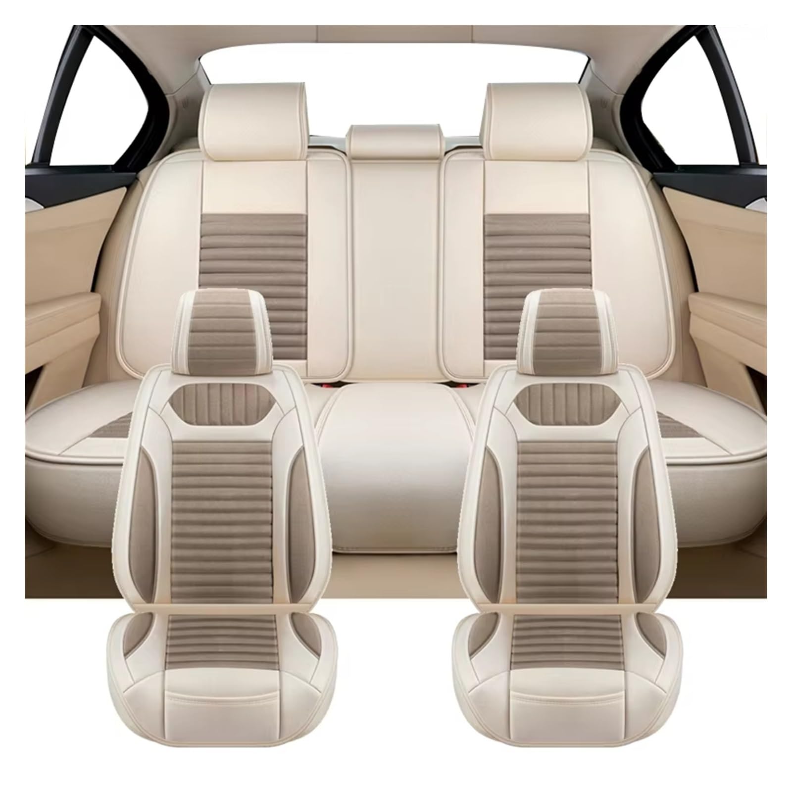 Autositzbezug Flachs Auto Sitzbezug Für Subaru Für Legacy Für Tribeca Mann Frau Geschenke Auto Zubehör Sitzschoner Auto(Full Set-Allbeige) von LPAKMGAGEL